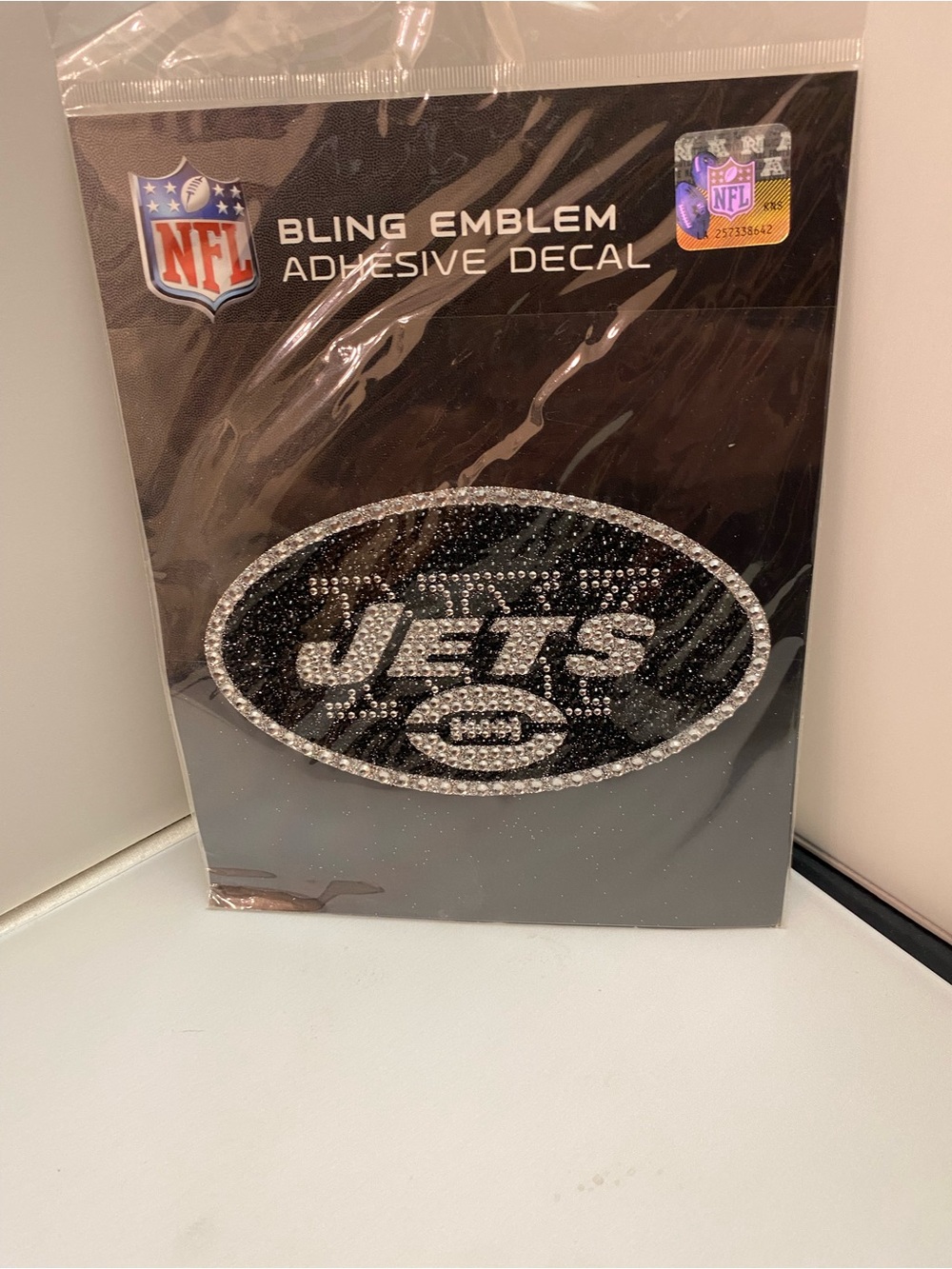 NFL New York Jets Black and Silver Bling Emblem Adhesive Decal